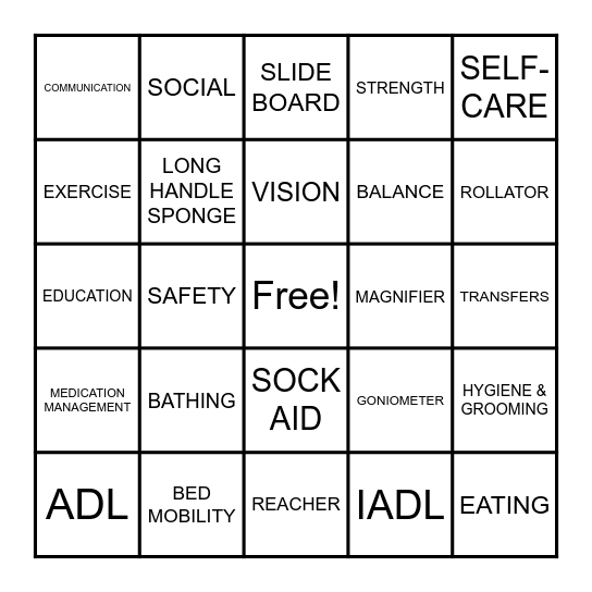 Occupational Therapy Bingo! Bingo Card