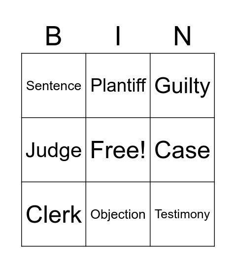 LAWYER BINGO Card