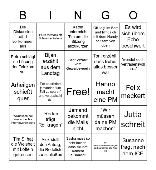 UBV Bingo Card