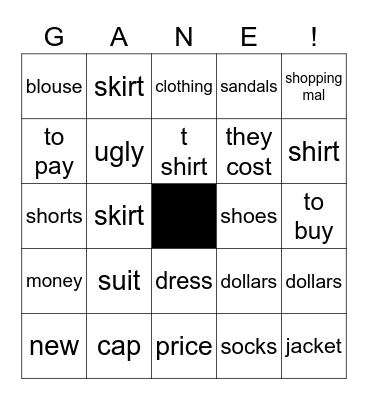 La ropa Bingo Card