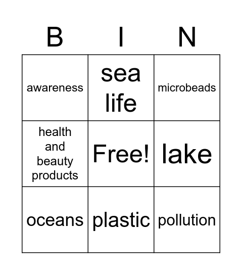 Microplastics Bingo Card