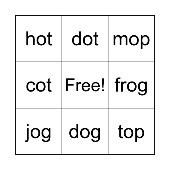 O Word Family Bingo Card