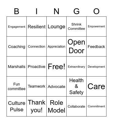 Marshalls Recognition Bingo Card