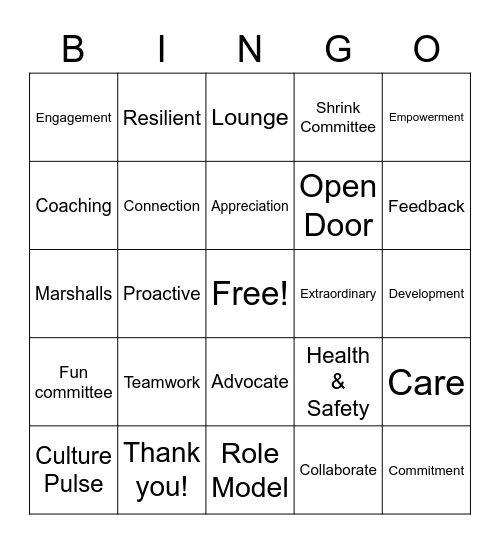 Marshalls Recognition Bingo Card