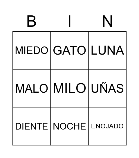 "MILO, EL GATO MALO" Bingo Card