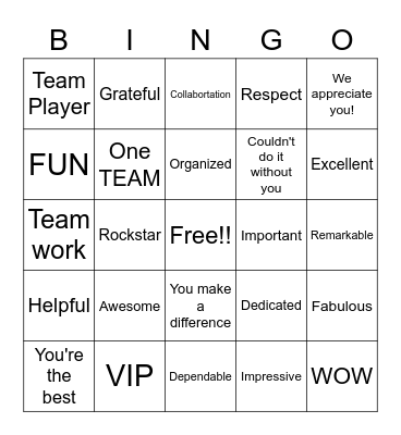 THANK YOU!!! Bingo Card