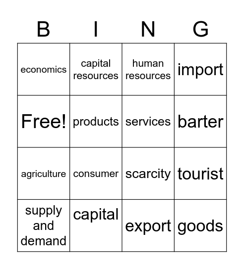 Vocabulary Bingo Card