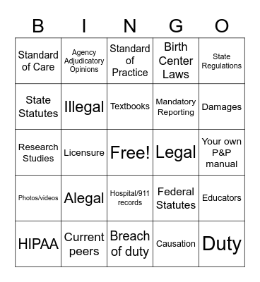 Law & Regulation Bingo Card