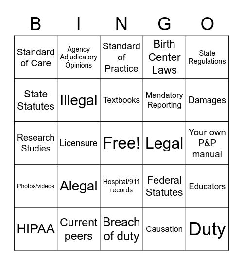 Law & Regulation Bingo Card