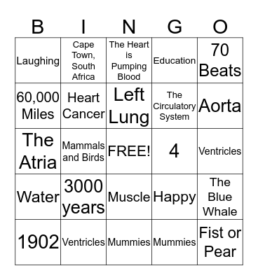 Heart Healthy Bingo  Bingo Card