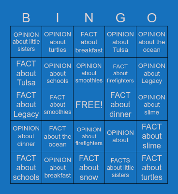 FACT vs OPINION Bingo Card
