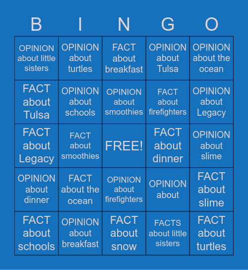 FACT vs OPINION Bingo Card