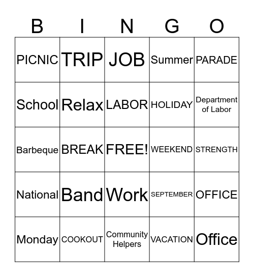 TEAM PAT/LABOR DAY BINGO Card