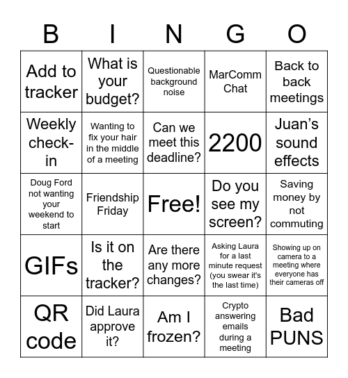 MarComm BINGO GAMEZ Bingo Card