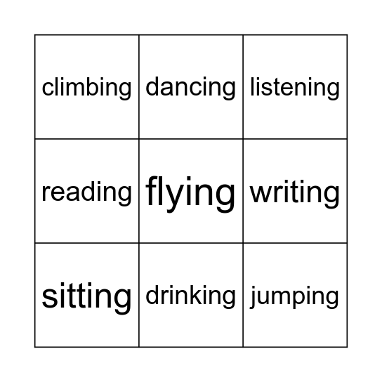 VERB BINGO Card
