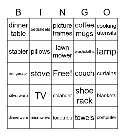 Newlywed Bingo Card