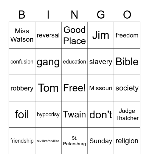 Huck Finn Episode 1 Bingo Card