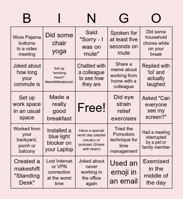 Remote Work Bingo Card