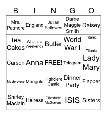 DOWNTON ABBEY BINGO Card