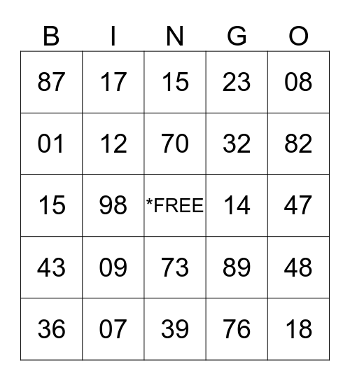 B1 & B2  BINGO BASH Bingo Card