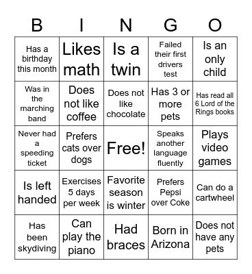 Get to Know Your Teammates Bingo Card