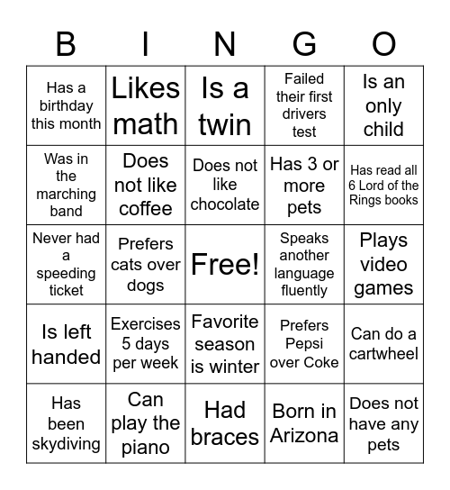 Get to Know Your Teammates Bingo Card