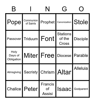 Religious Ed Bingo Card