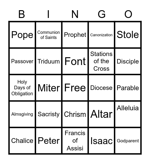 Religious Ed Bingo Card