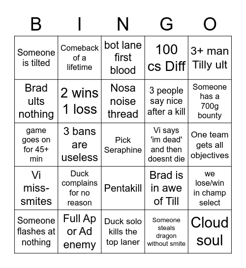 CLASH Bingo Card