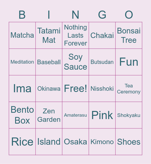 Travel to Japan! Bingo Card