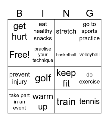 practising sports Bingo Card
