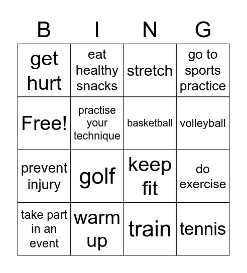 practising sports Bingo Card