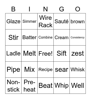 Cooking Term Bingo Card