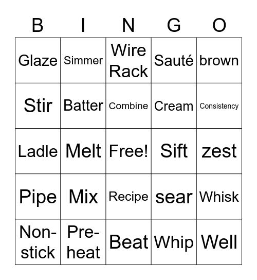 Cooking Term Bingo Card