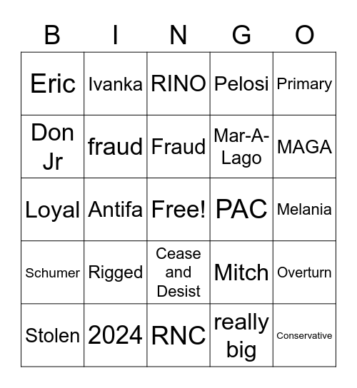 Trump Bingo Card