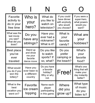 Get To Know You Bingo Card