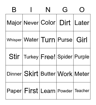 /er/ Bingo Card
