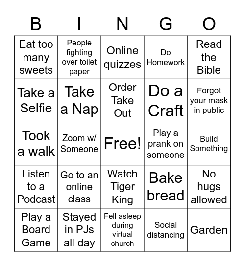 Lockdown Bingo Card