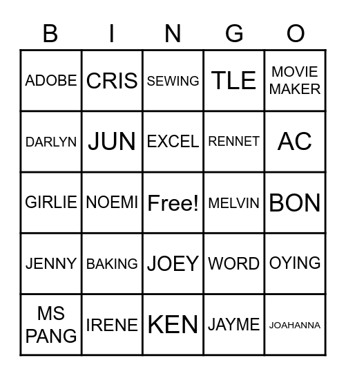 TLE DEPT Bingo Card