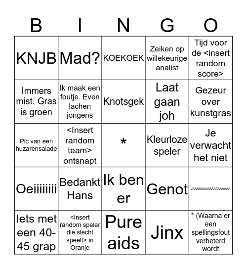 VBL-Live Bingo Card