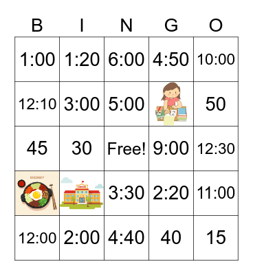 What time is it? Bingo Card