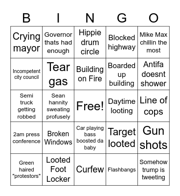 Minneapolis Riots Bingo Card