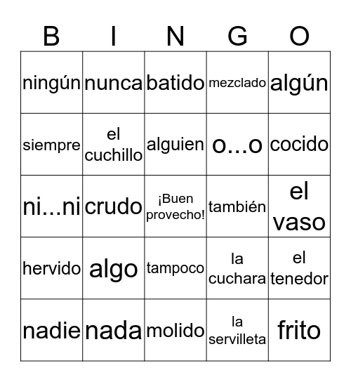 Vocab 5.1 Part I Bingo Card