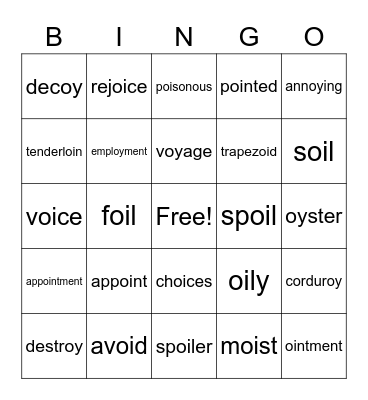 The /oy/ Sound Bingo Card