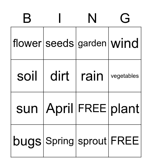 Spring Time Bingo Card
