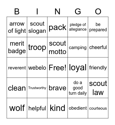 Scout Bingo Card