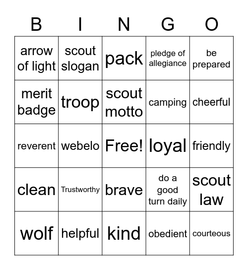 Scout Bingo Card