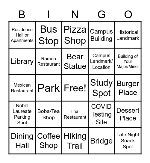 Cal Bingo Card