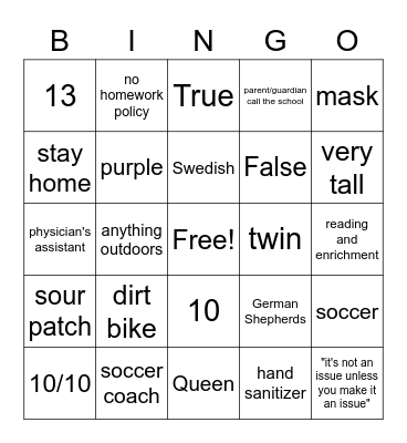 Did I pay Attention Bingo Card