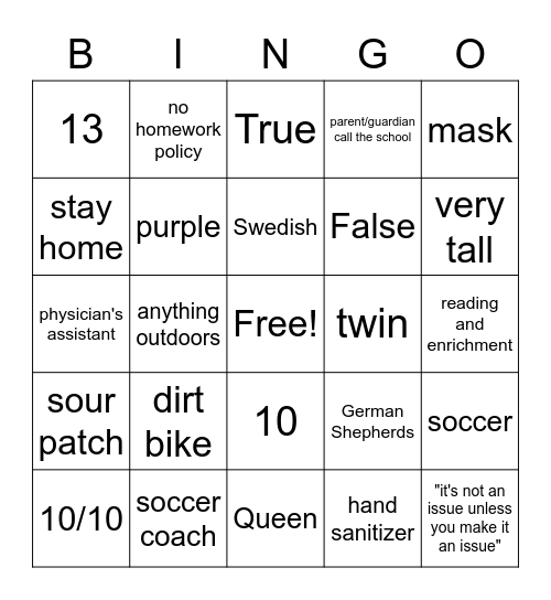 Did I pay Attention Bingo Card